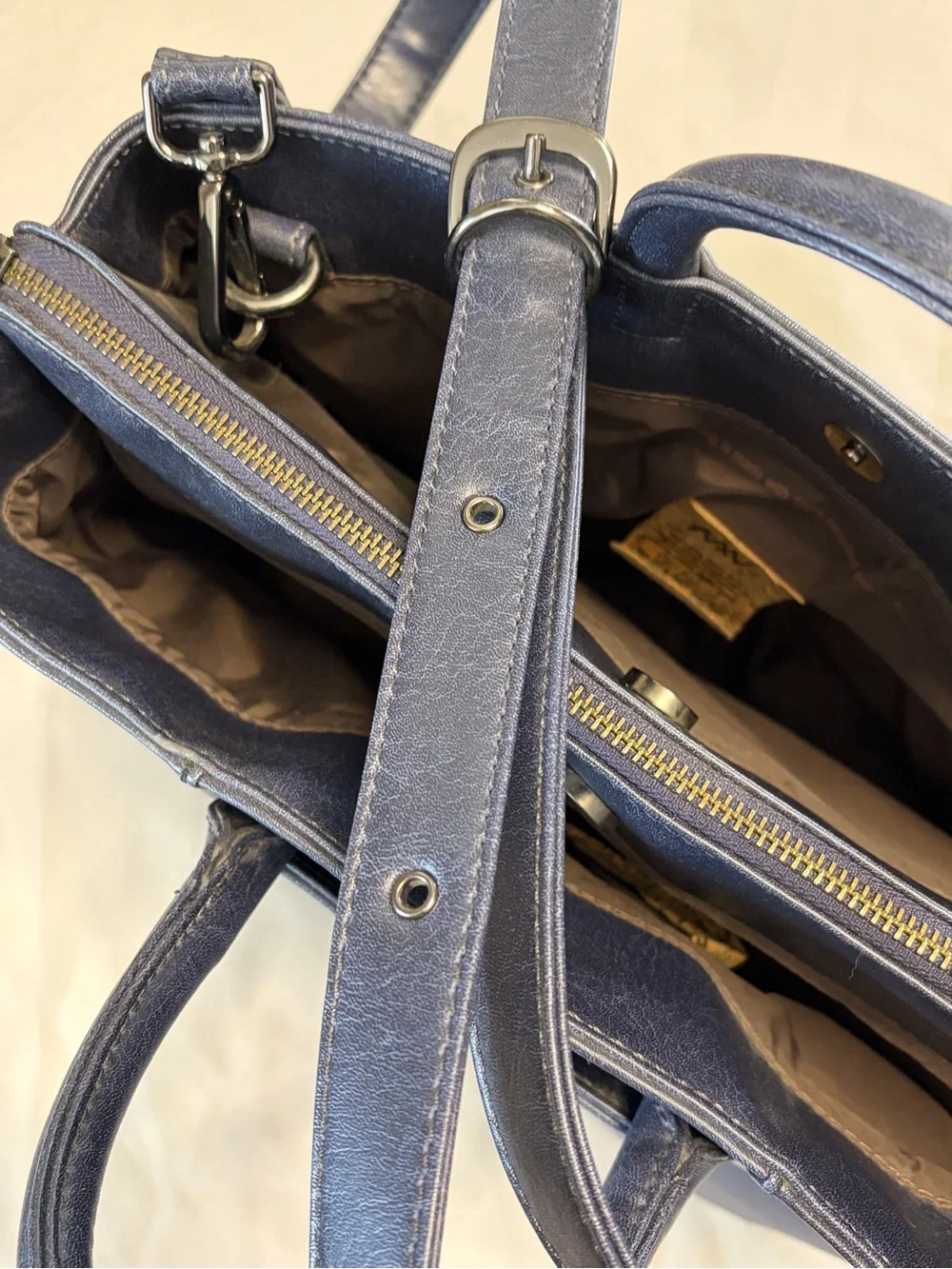 Matt & Nat Vegan Leather Navy Work Tote Shoulder Bag Adjustable Strap